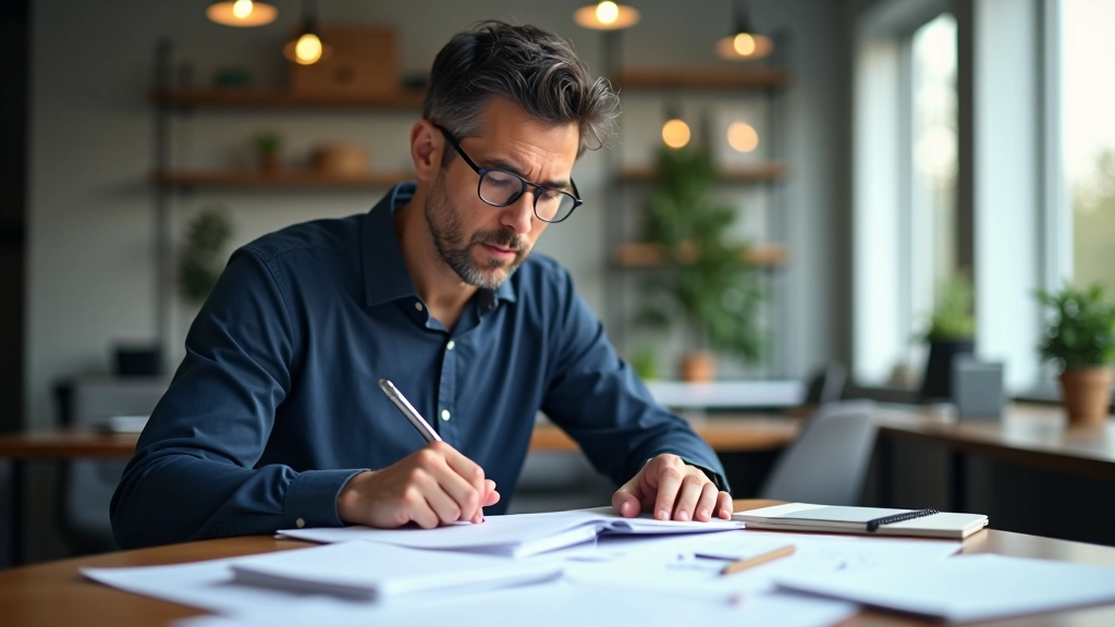 Mesa de trabalho com notebook aberto e anotações sobre técnicas de escrita jornalística